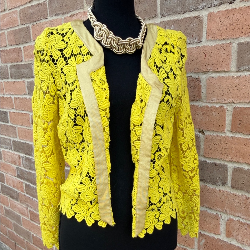 Anthropologie Yellow Lace Open-Front Women's Jacket